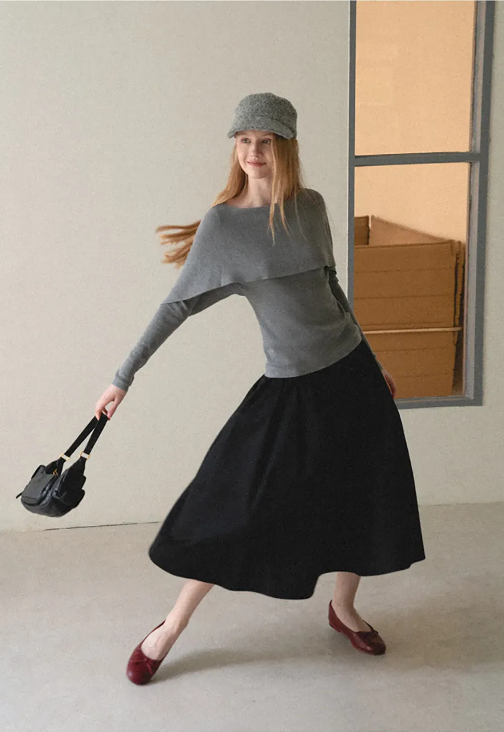 Asymmetrical Draped Shoulder Woolen Knit Sweater