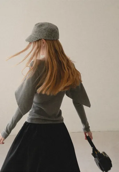 Asymmetrical Draped Shoulder Woolen Knit Sweater