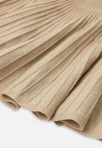 Flared Sleeve Pleated Hem Ribbed Knit Sweater