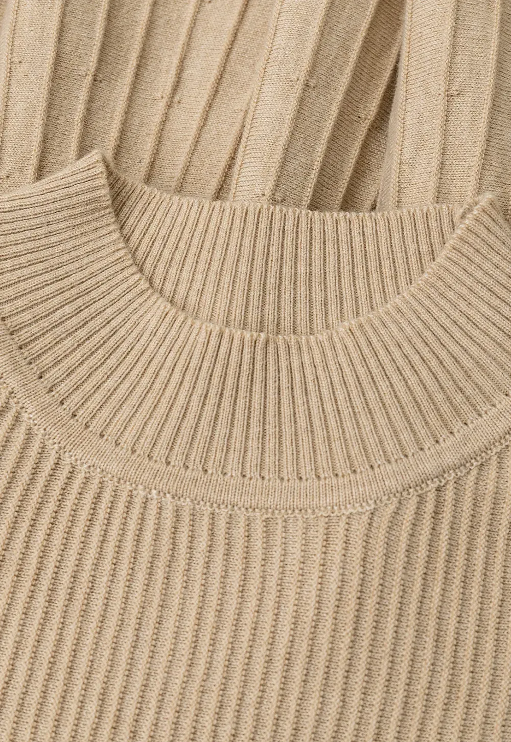 Flared Sleeve Pleated Hem Ribbed Knit Sweater
