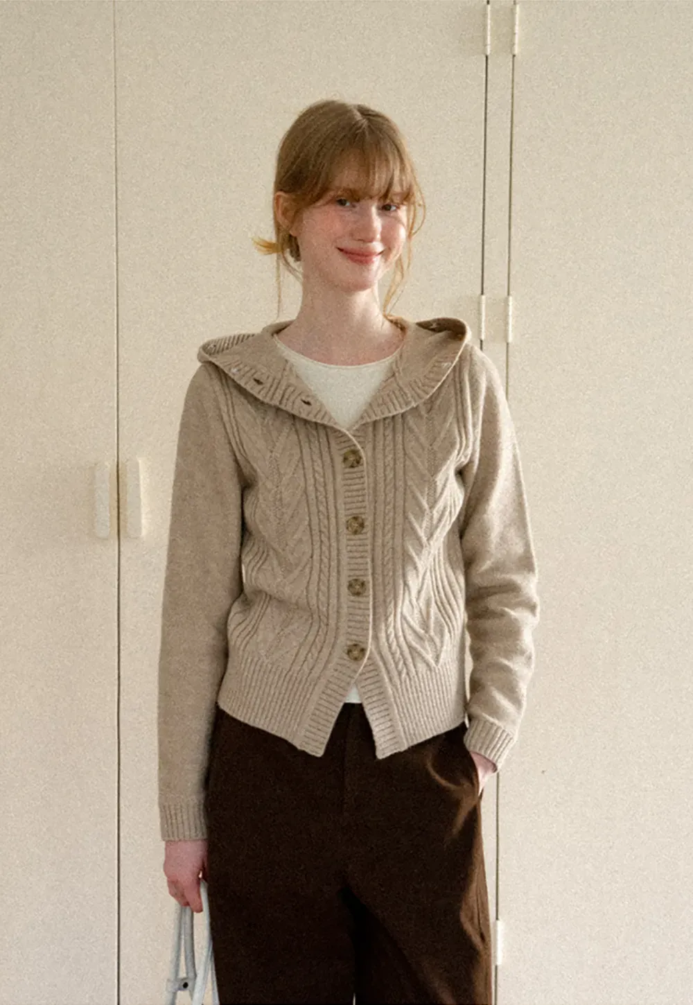 Faux Fur Trim Hooded Ribbed Knit Sweater