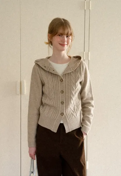 Faux Fur Trim Hooded Ribbed Knit Sweater