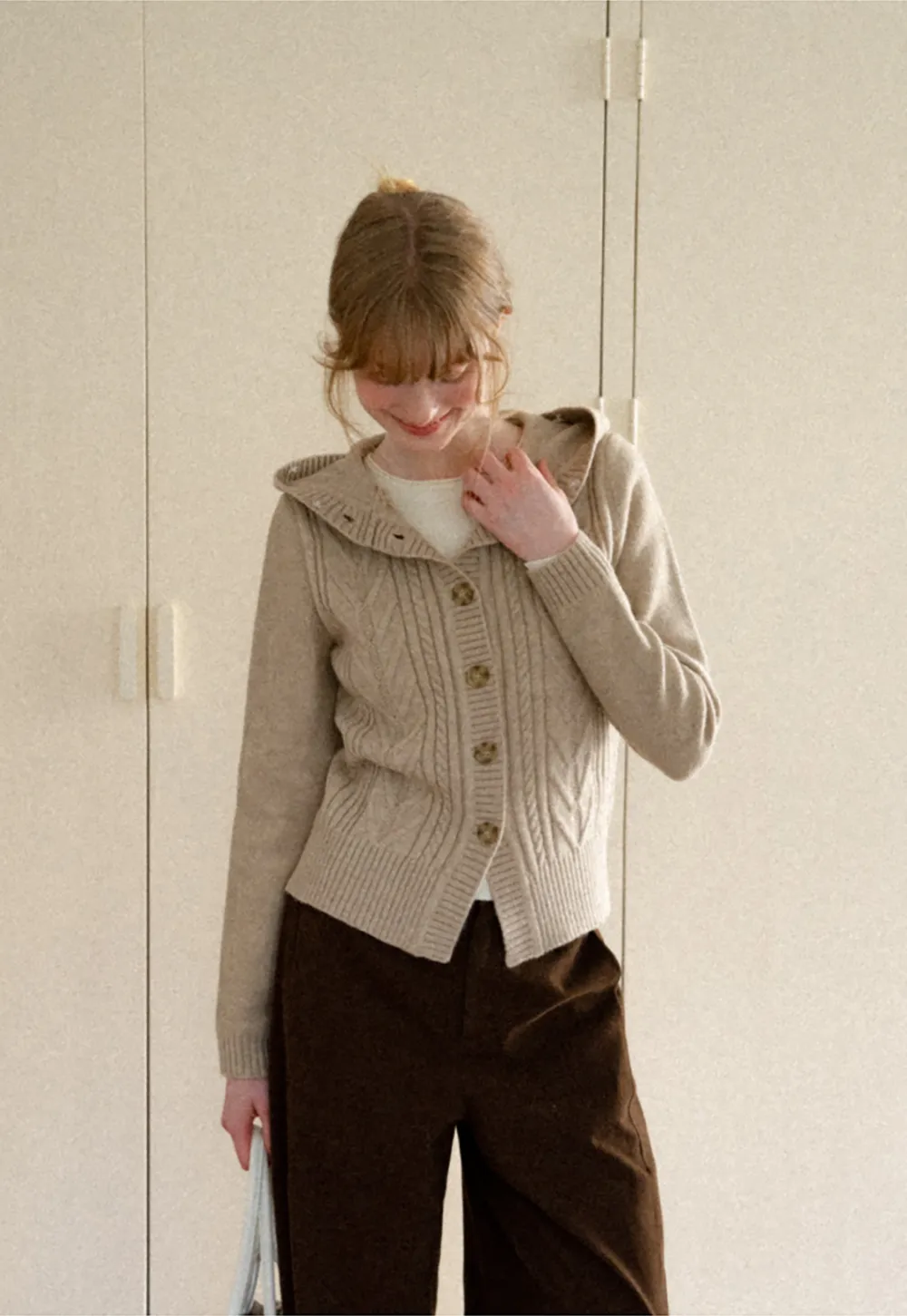 Faux Fur Trim Hooded Ribbed Knit Sweater
