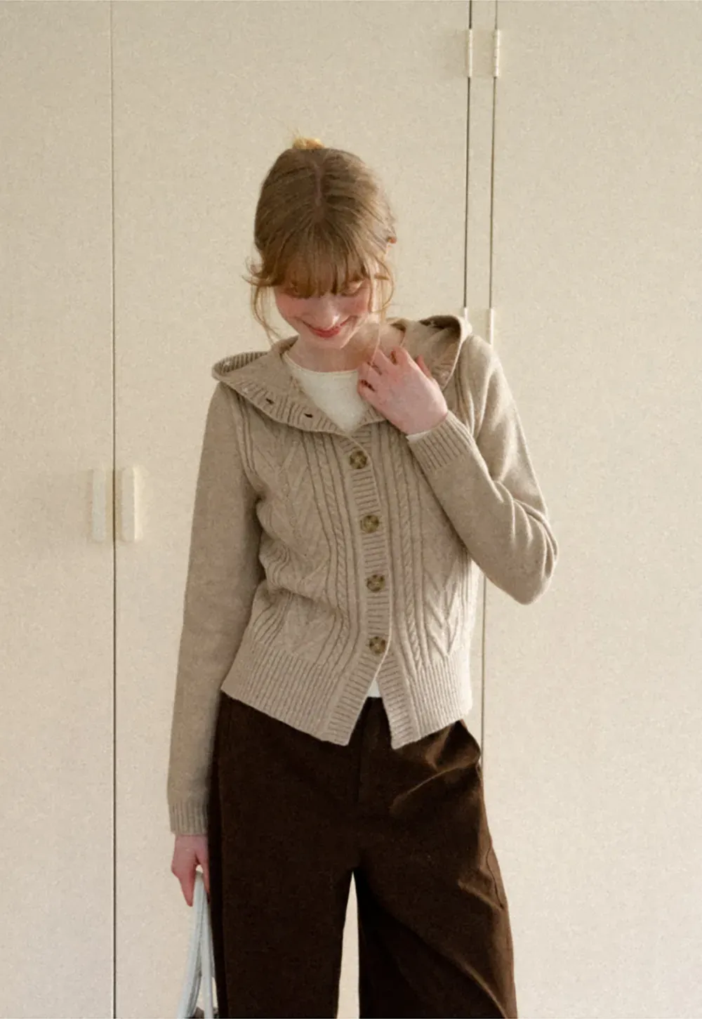 Faux Fur Trim Hooded Ribbed Knit Sweater