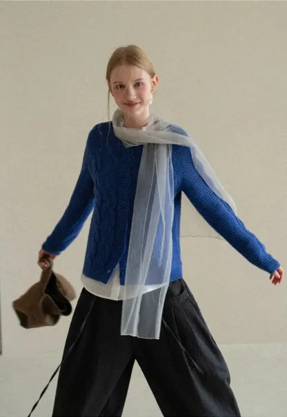 Cable Knit Cardigan Woolen Knit Sweater