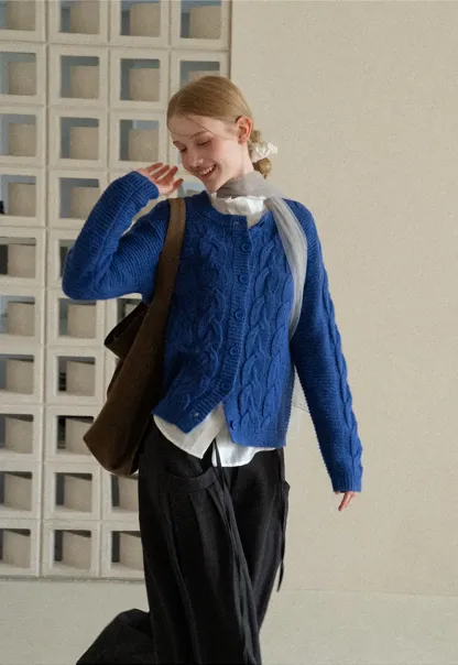 Cable Knit Cardigan Woolen Knit Sweater