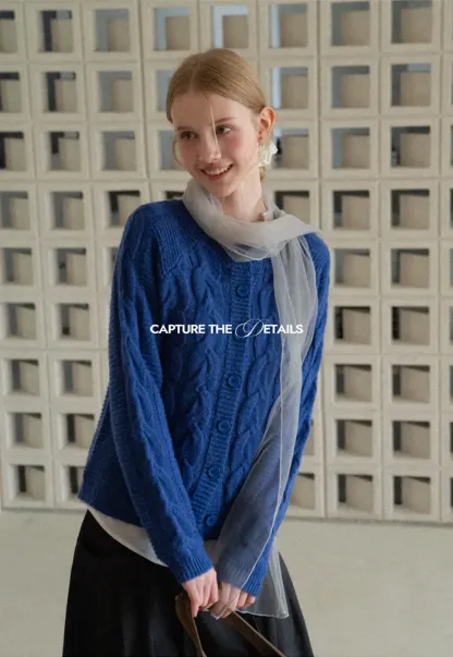Cable Knit Cardigan Woolen Knit Sweater