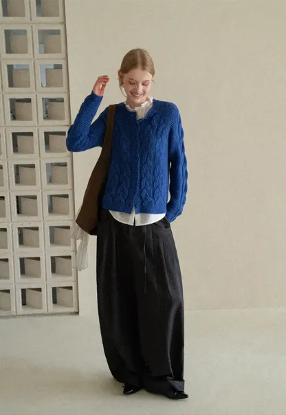 Cable Knit Cardigan Woolen Knit Sweater