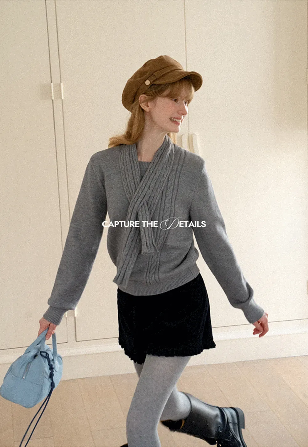 Cropped Ribbed Knit Sweater with Detachable Cowl Neck