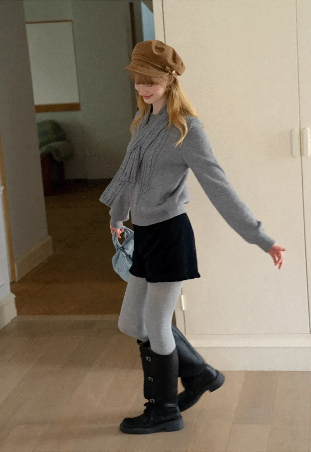Cropped Ribbed Knit Sweater with Detachable Cowl Neck