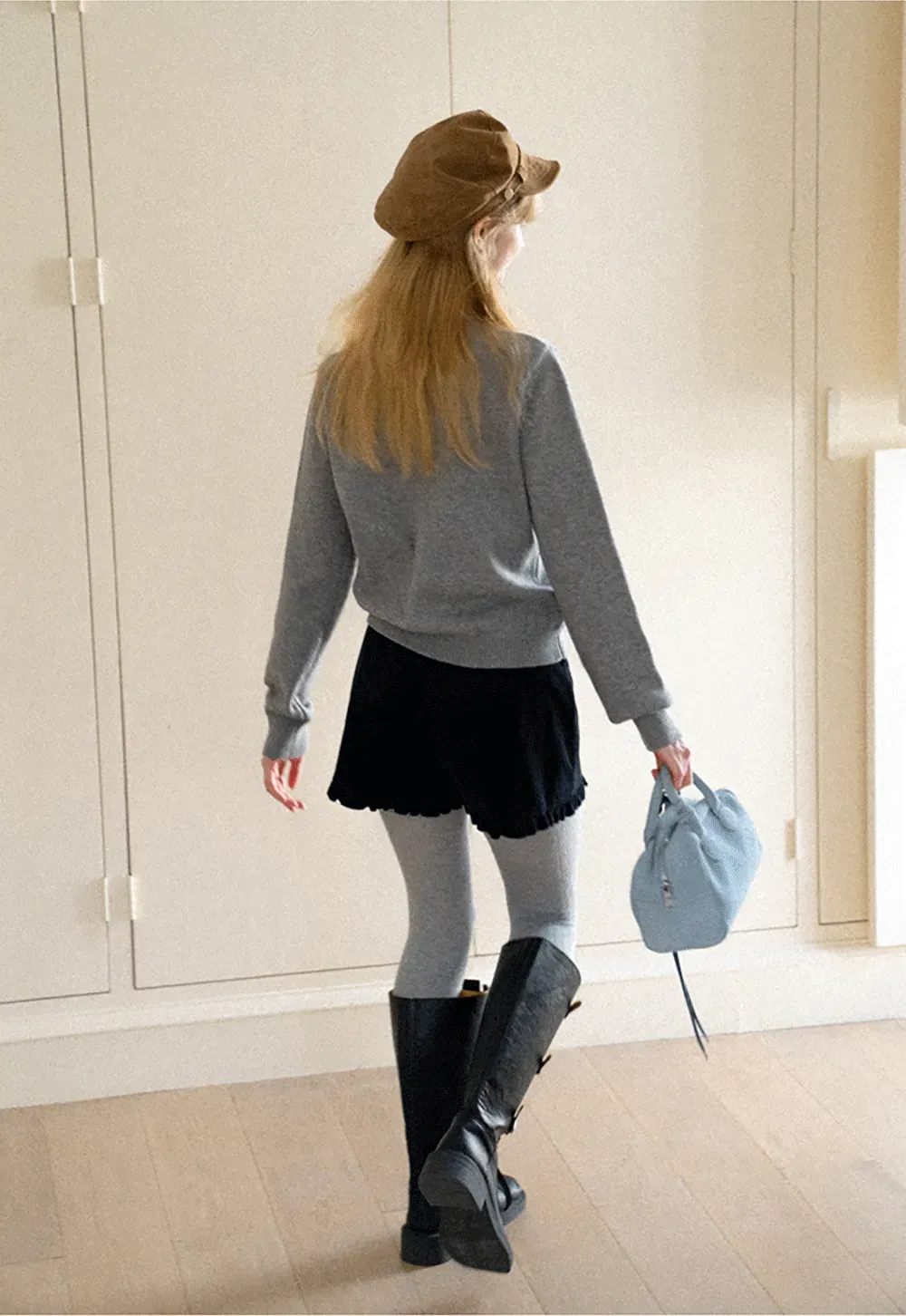 Cropped Ribbed Knit Sweater with Detachable Cowl Neck