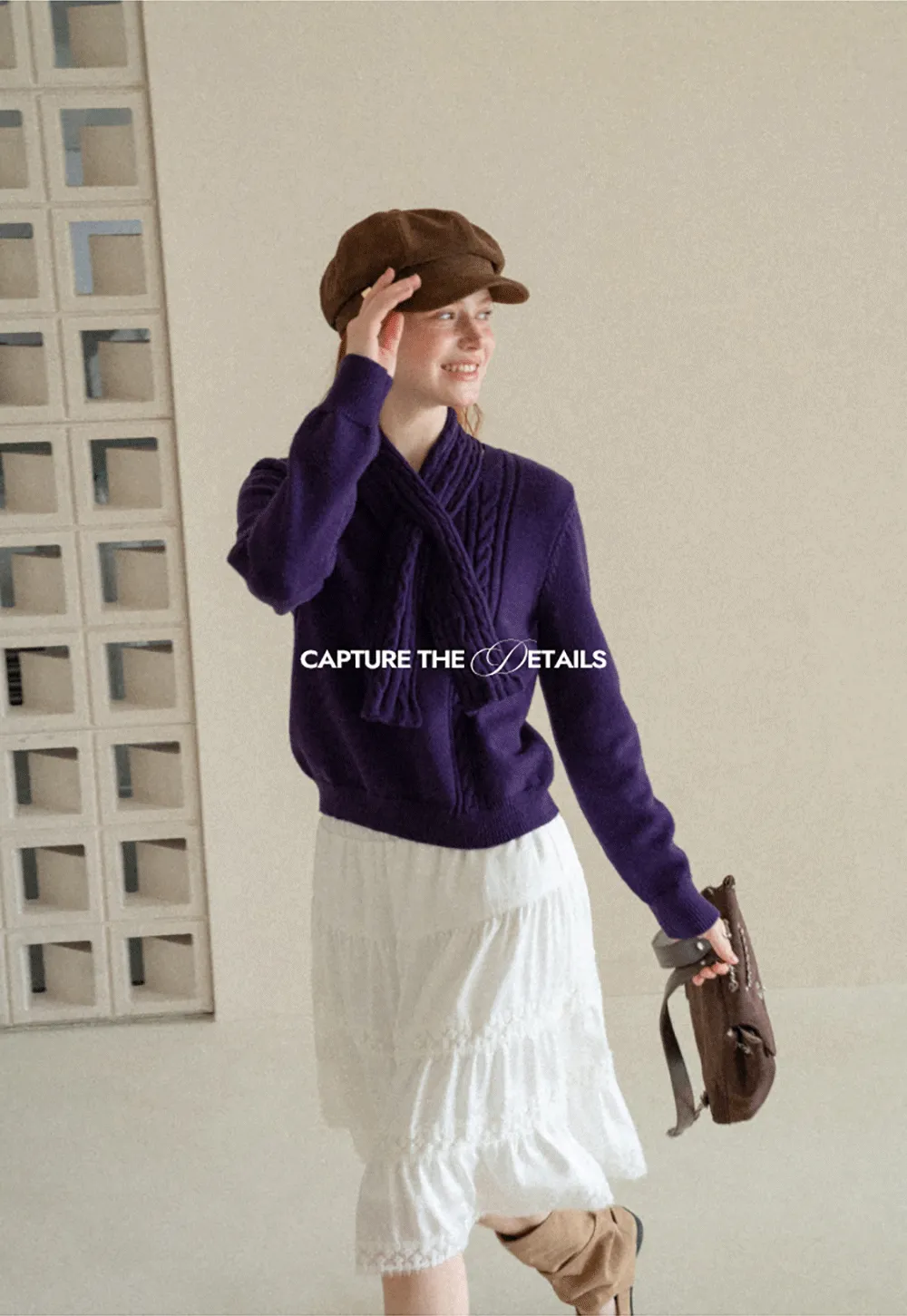 Cropped Ribbed Knit Sweater with Detachable Cowl Neck