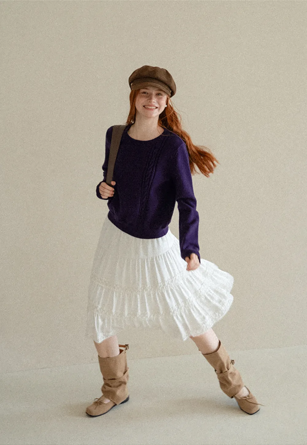 Cropped Ribbed Knit Sweater with Detachable Cowl Neck