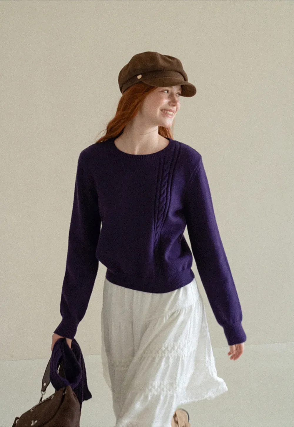 Cropped Ribbed Knit Sweater with Detachable Cowl Neck