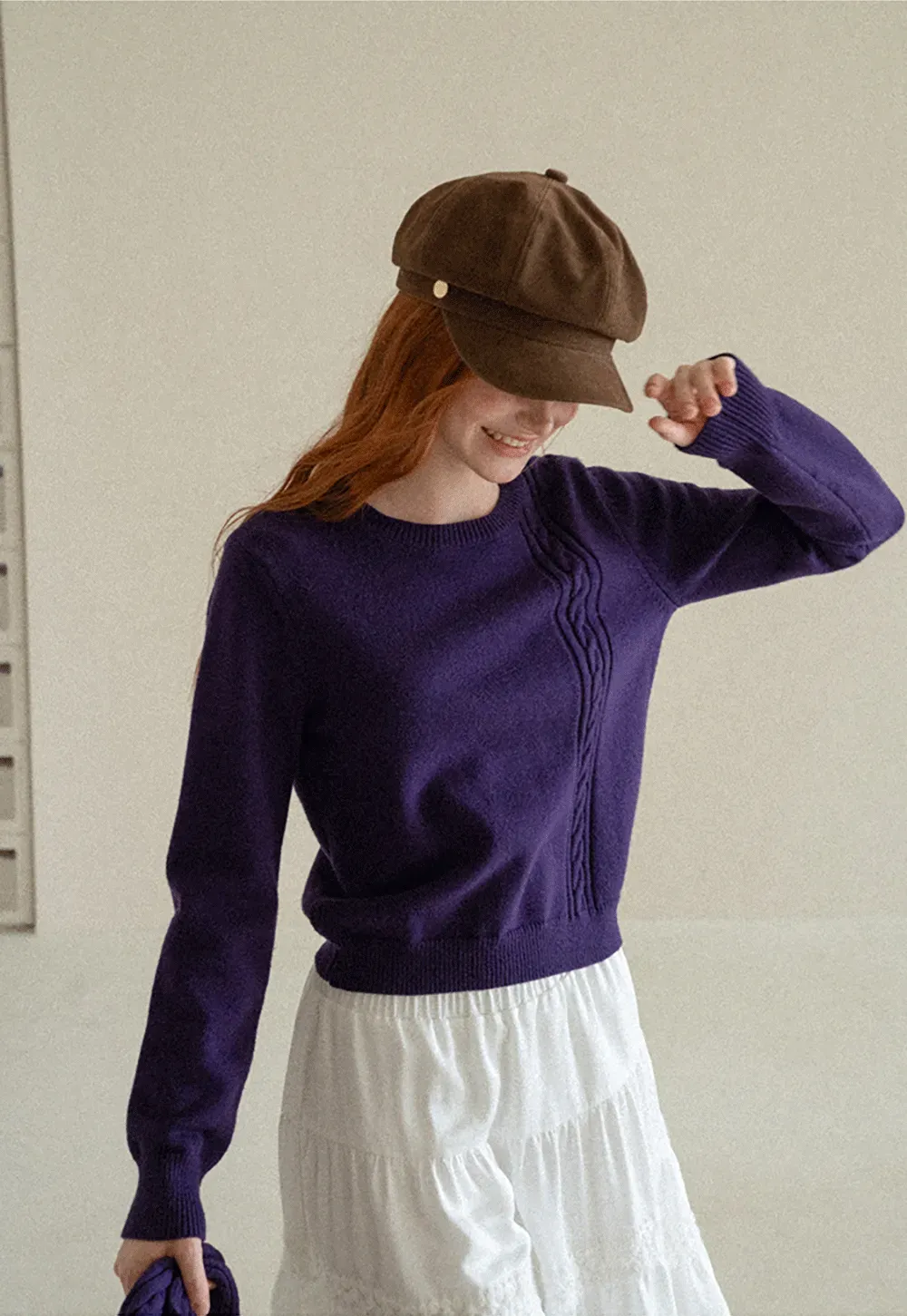 Cropped Ribbed Knit Sweater with Detachable Cowl Neck