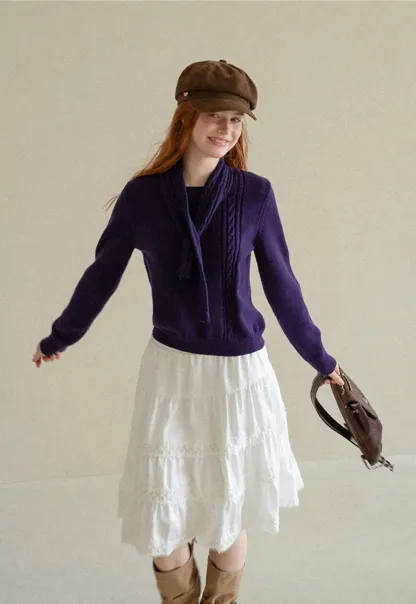 Cropped Ribbed Knit Sweater with Detachable Cowl Neck