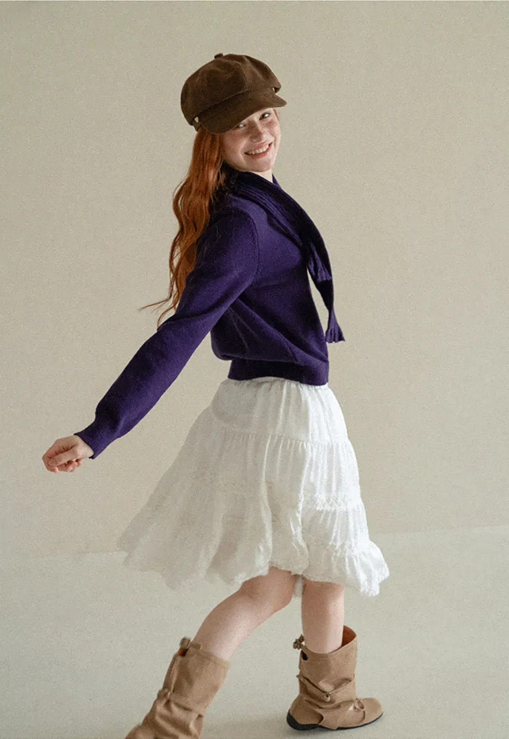 Cropped Ribbed Knit Sweater with Detachable Cowl Neck