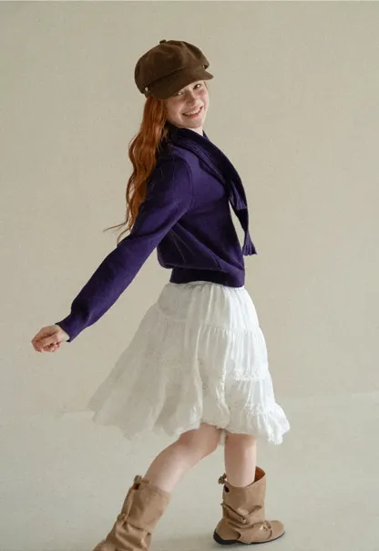 Cropped Ribbed Knit Sweater with Detachable Cowl Neck