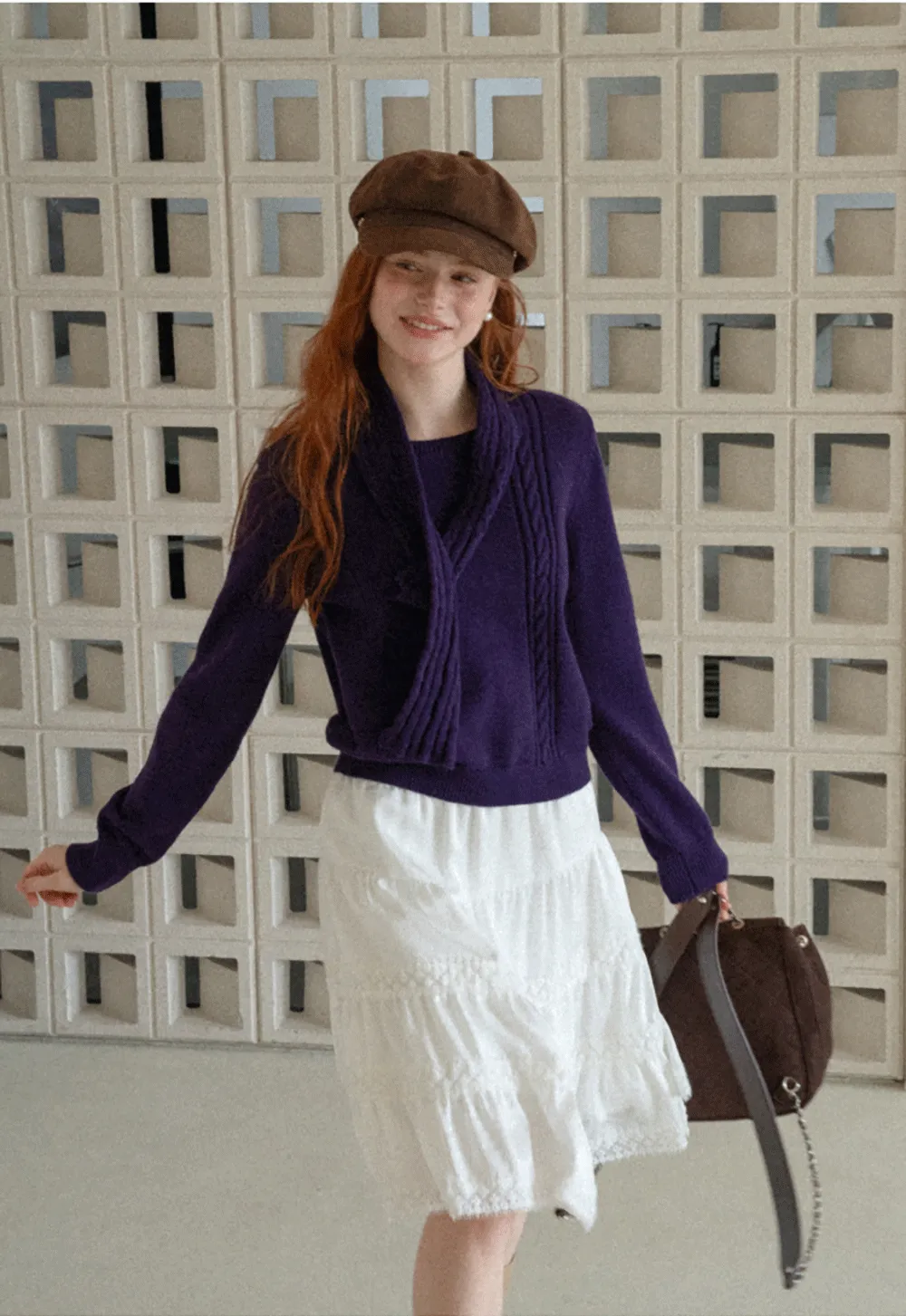 Cropped Ribbed Knit Sweater with Detachable Cowl Neck