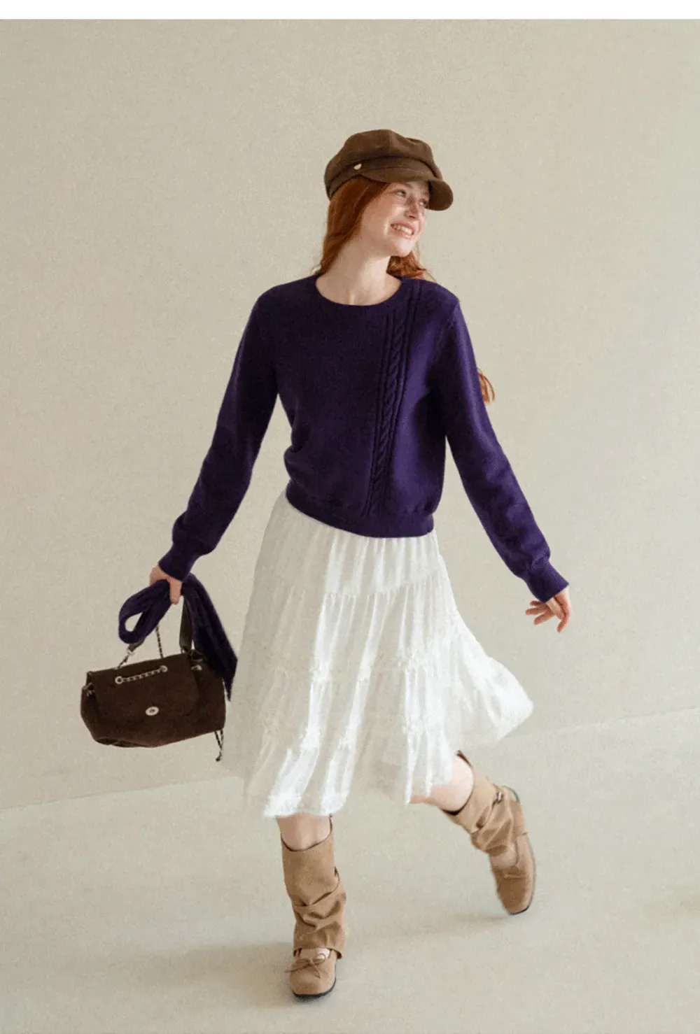 Cropped Ribbed Knit Sweater with Detachable Cowl Neck