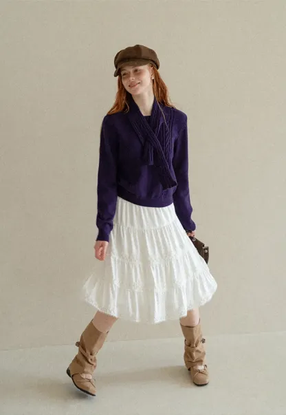 Cropped Ribbed Knit Sweater with Detachable Cowl Neck