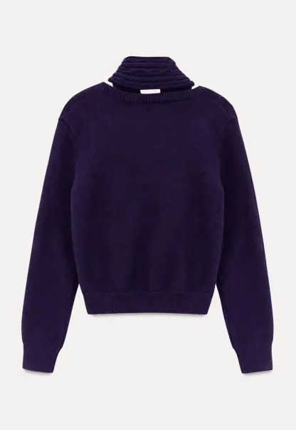 Cropped Ribbed Knit Sweater with Detachable Cowl Neck