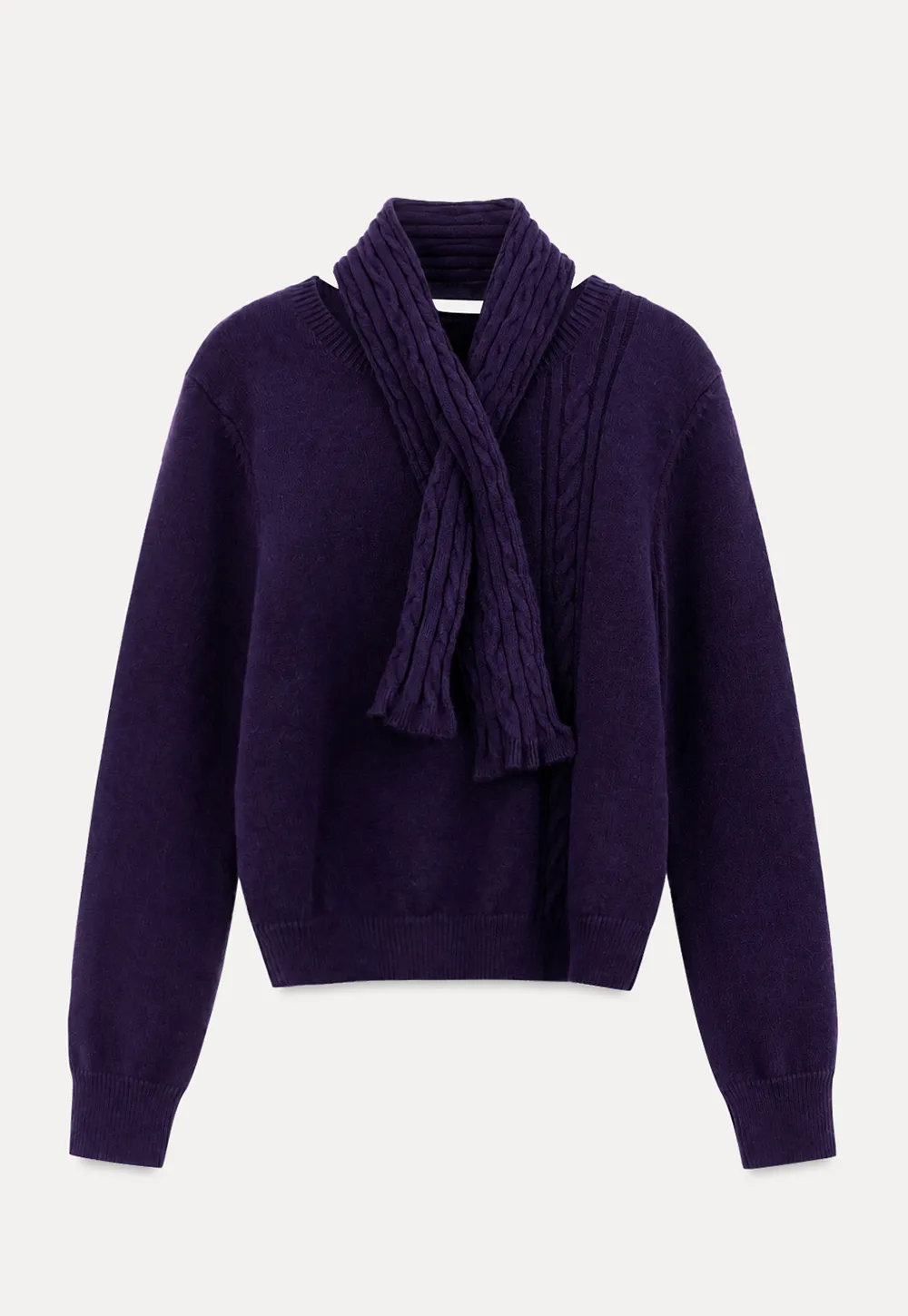 Cropped Ribbed Knit Sweater with Detachable Cowl Neck