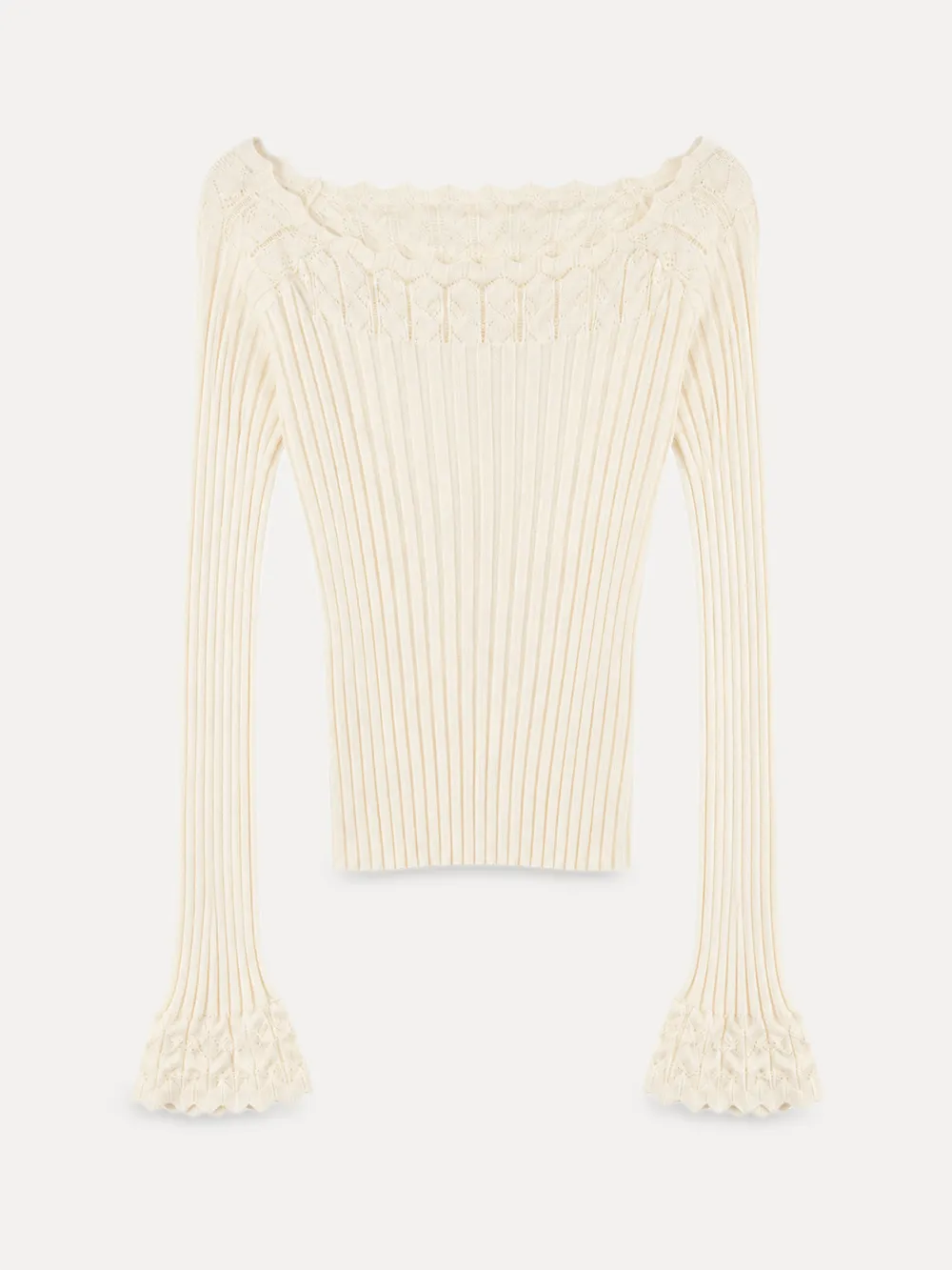 Scalloped Neck Ribbed Knit Cropped Sweater