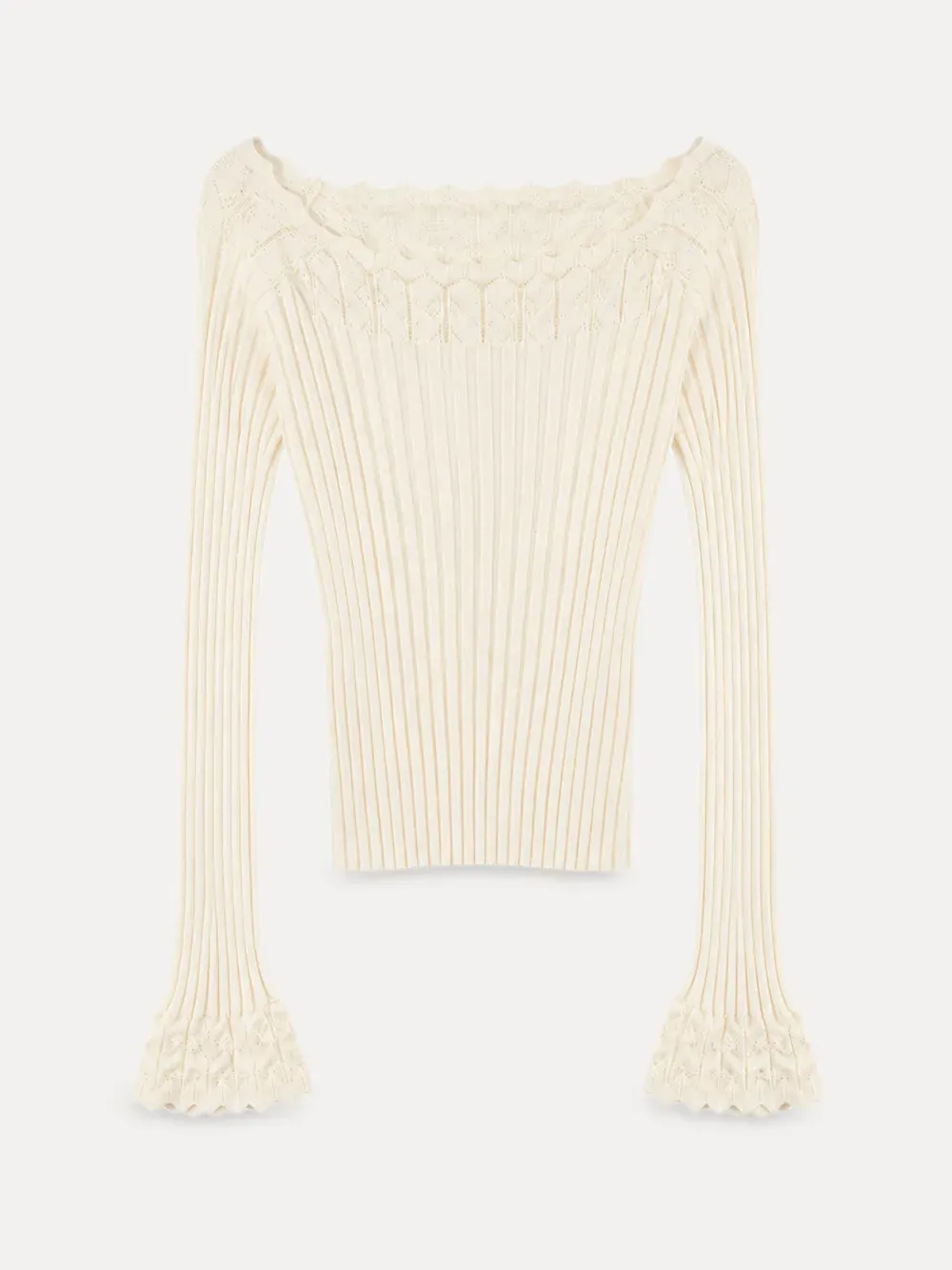 Scalloped Neck Ribbed Knit Cropped Sweater