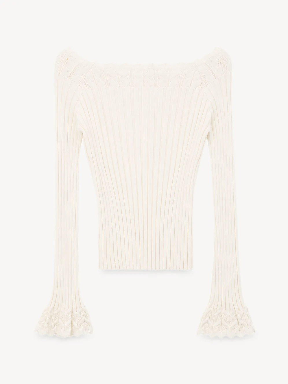 Scalloped Neck Ribbed Knit Cropped Sweater