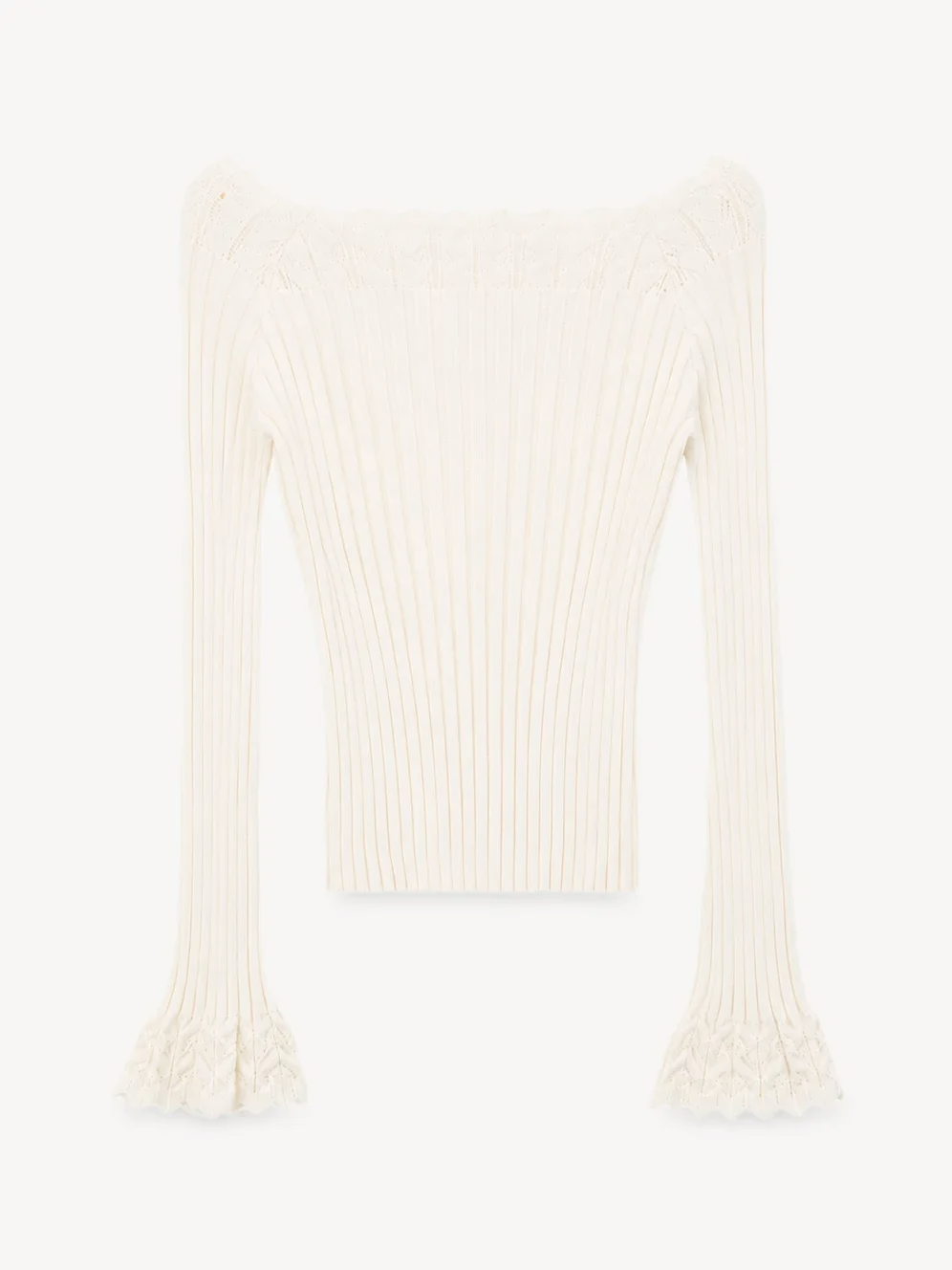 Scalloped Neck Ribbed Knit Cropped Sweater