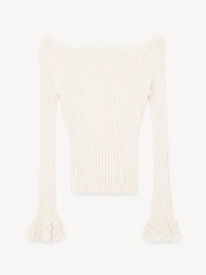 Scalloped Neck Ribbed Knit Cropped Sweater