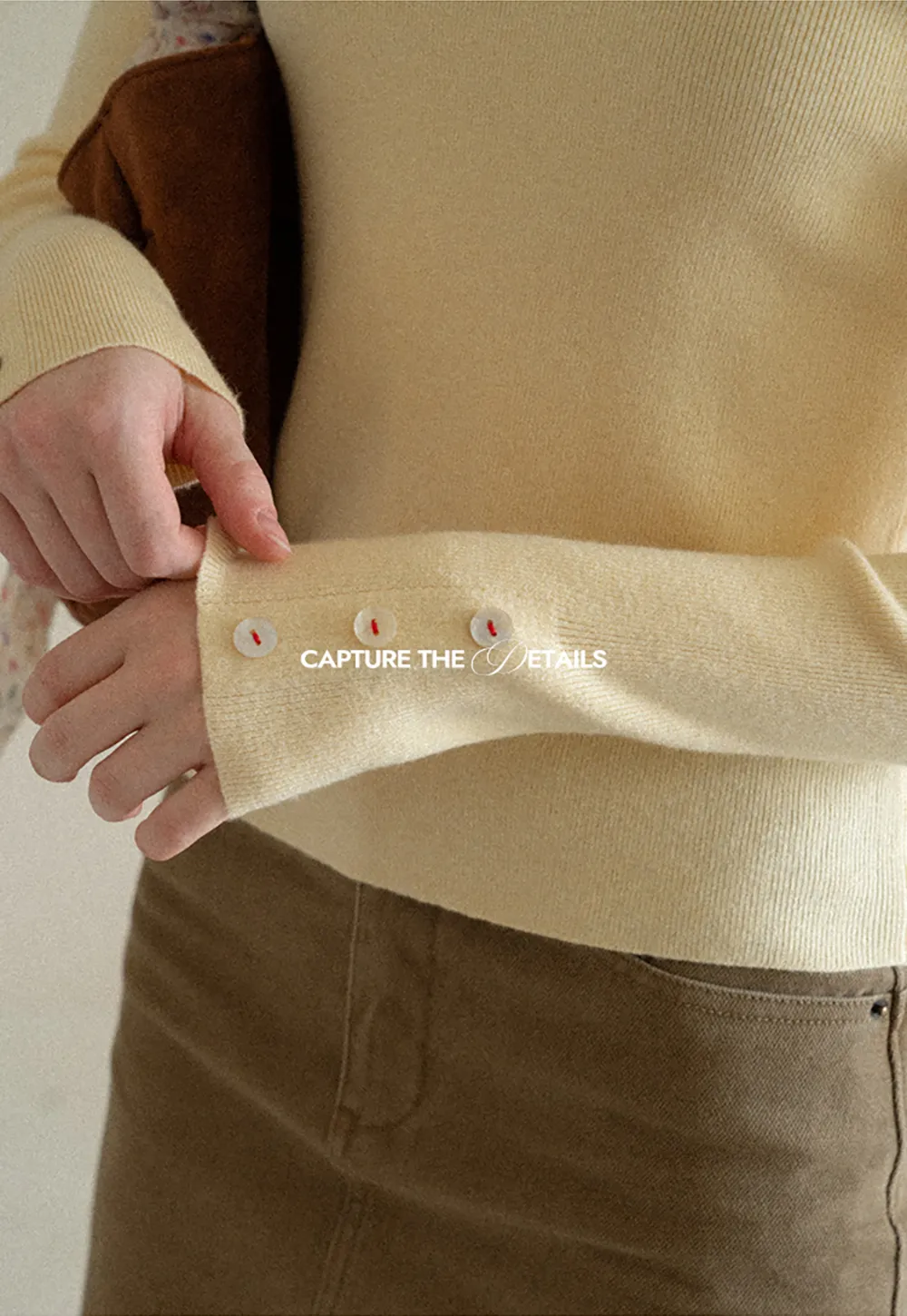 Ribbed Knit Sweater with Buttoned Cuff Detail