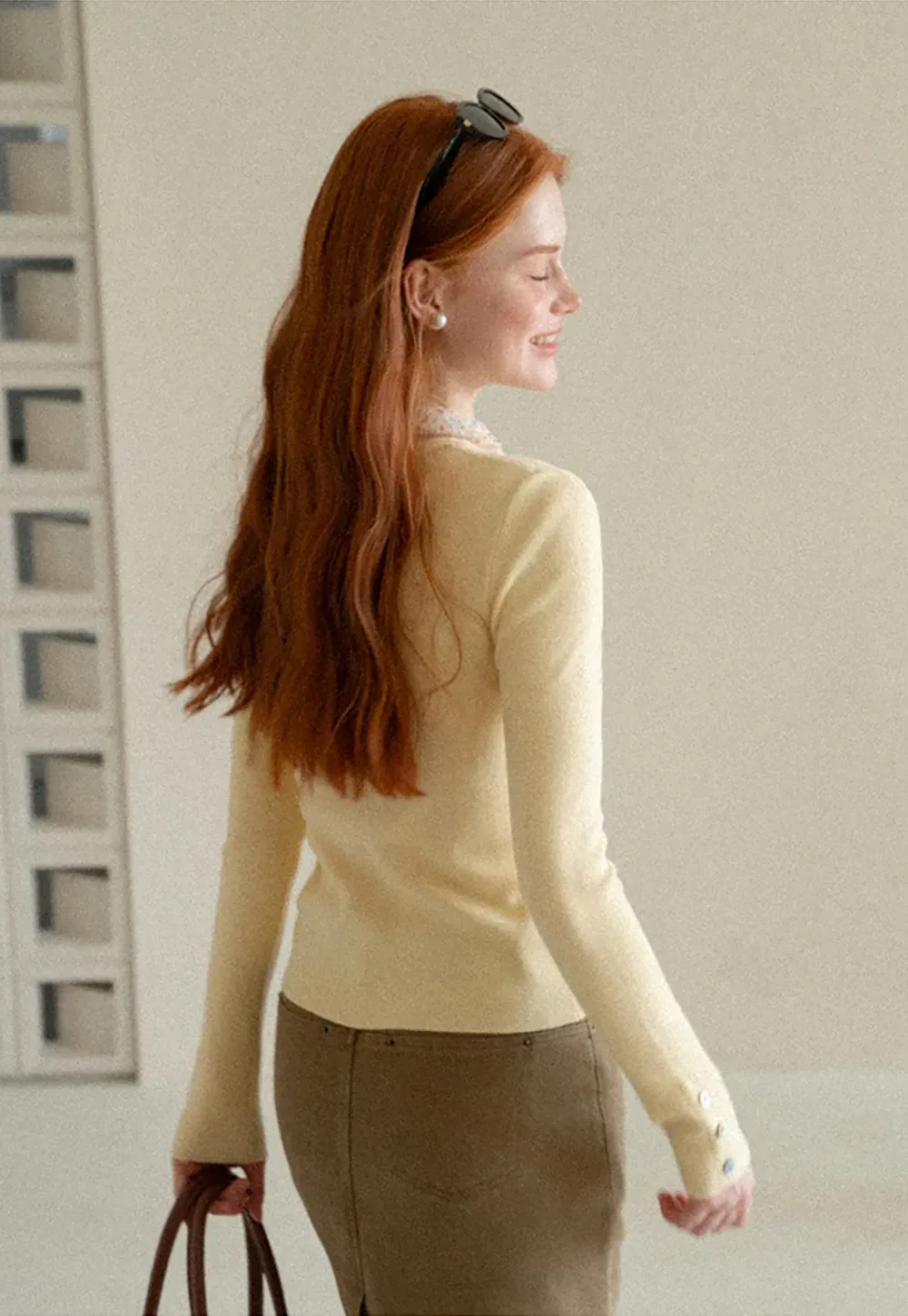 Ribbed Knit Sweater with Buttoned Cuff Detail