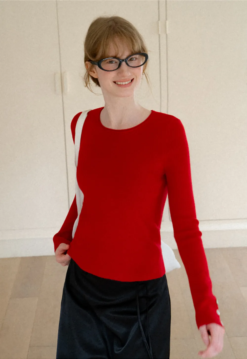 Ribbed Knit Sweater with Buttoned Cuff Detail