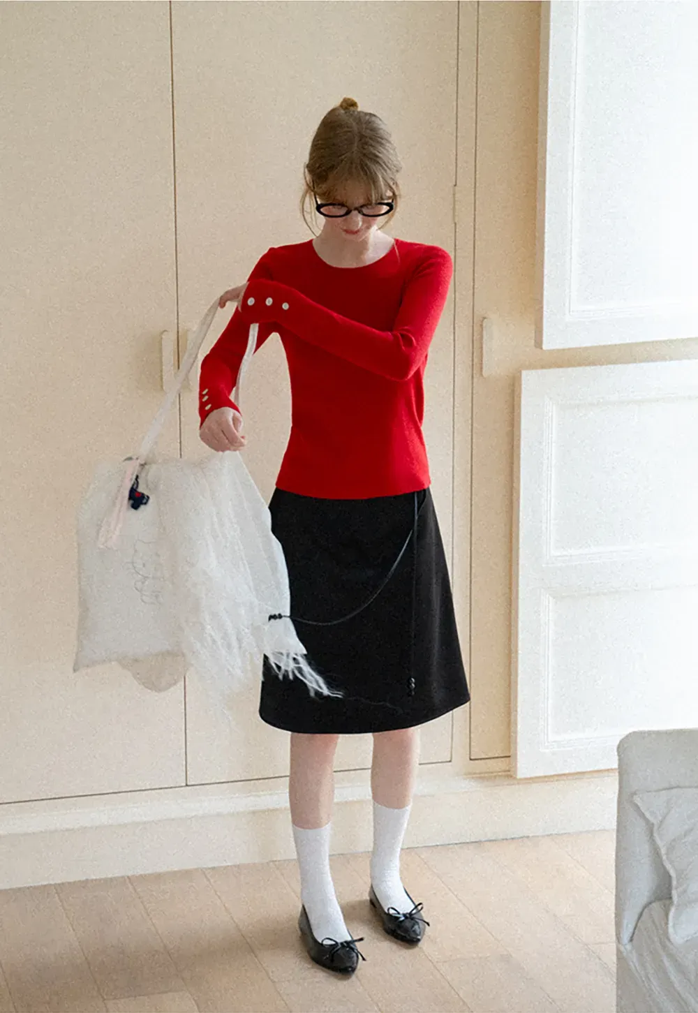 Ribbed Knit Sweater with Buttoned Cuff Detail