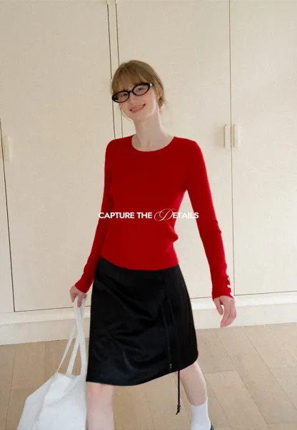 Ribbed Knit Sweater with Buttoned Cuff Detail