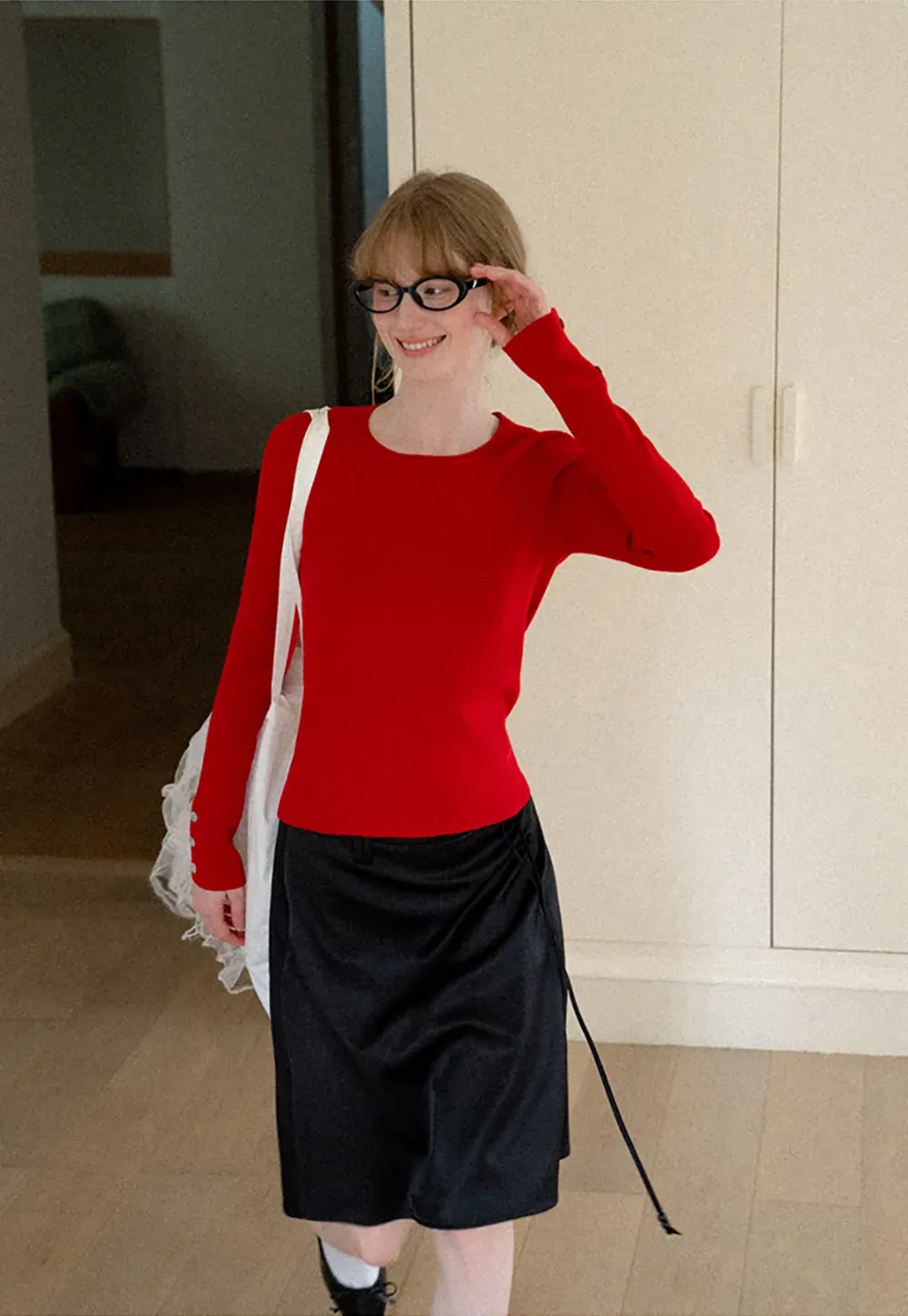 Ribbed Knit Sweater with Buttoned Cuff Detail