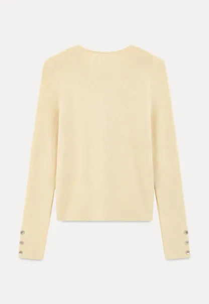Ribbed Knit Sweater with Buttoned Cuff Detail