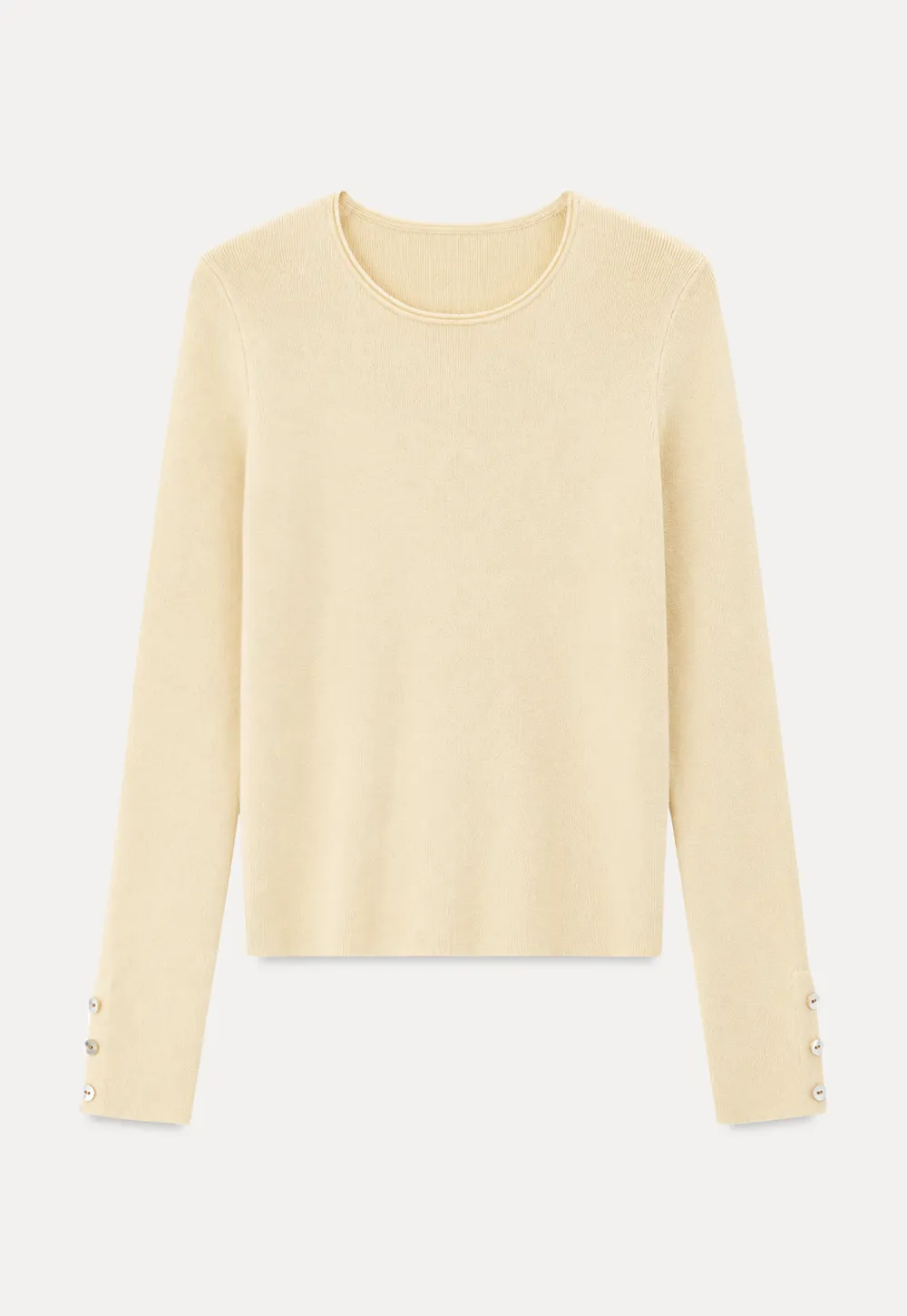 Ribbed Knit Sweater with Buttoned Cuff Detail