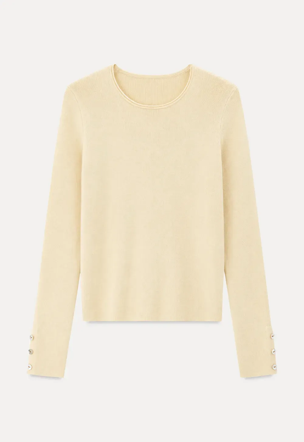 Ribbed Knit Sweater with Buttoned Cuff Detail