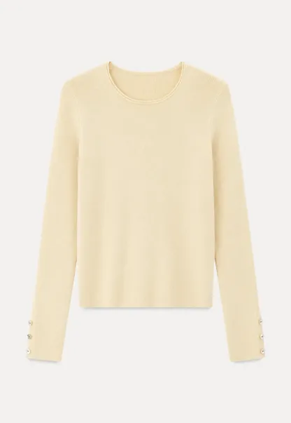 Ribbed Knit Sweater with Buttoned Cuff Detail