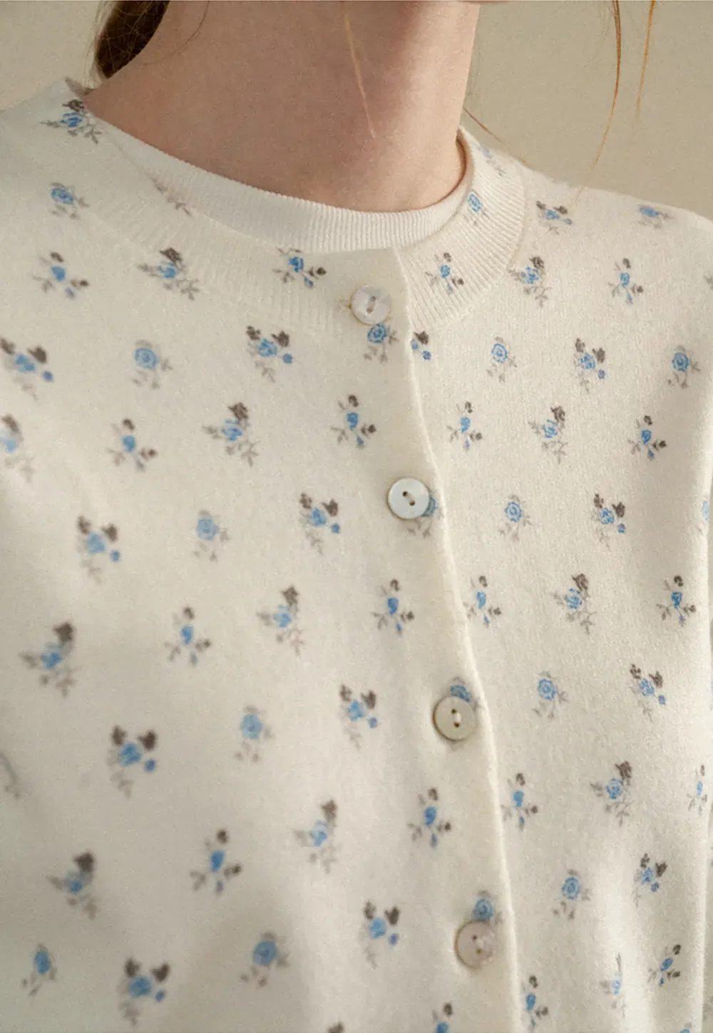 Floral Print Button Front Cardigan Wool Knit Sweater
