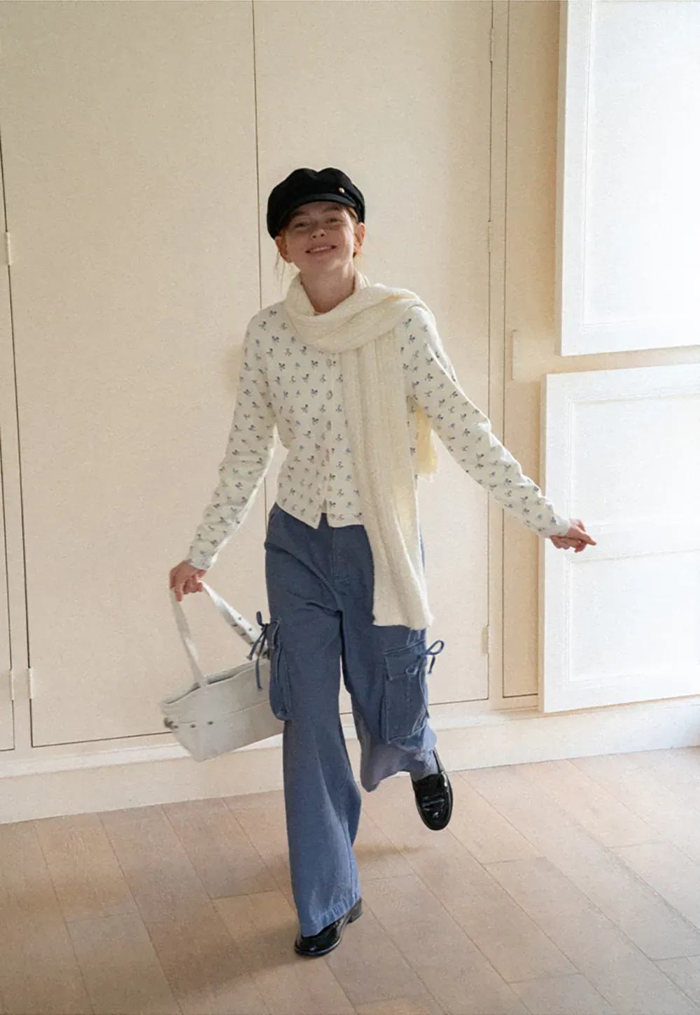 Floral Print Button Front Cardigan Wool Knit Sweater