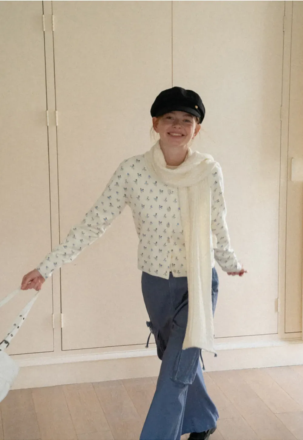 Floral Print Button Front Cardigan Wool Knit Sweater