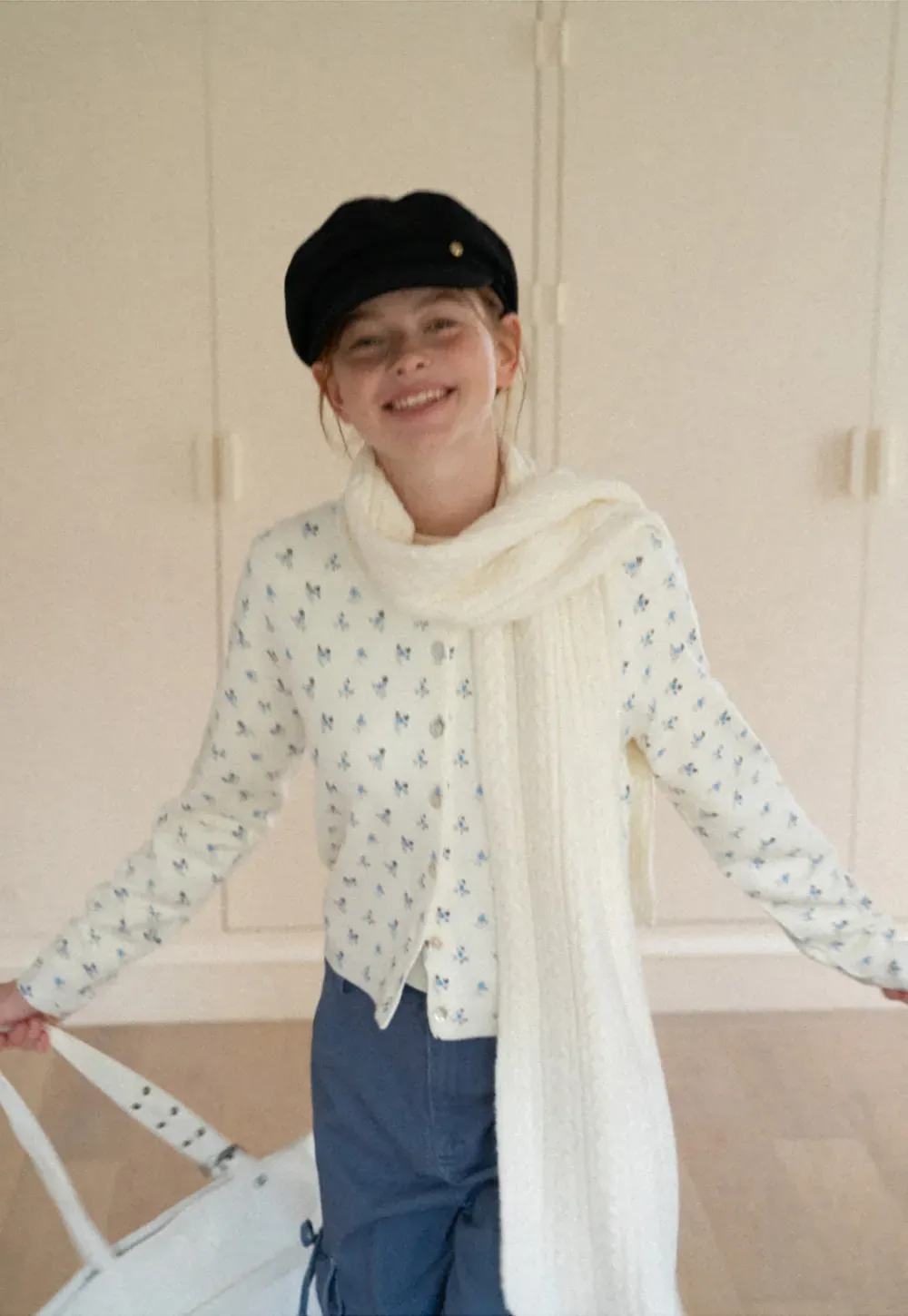 Floral Print Button Front Cardigan Wool Knit Sweater