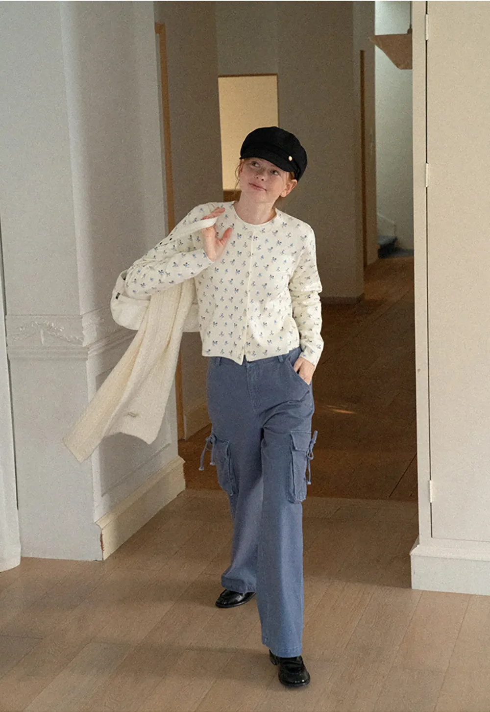 Floral Print Button Front Cardigan Wool Knit Sweater