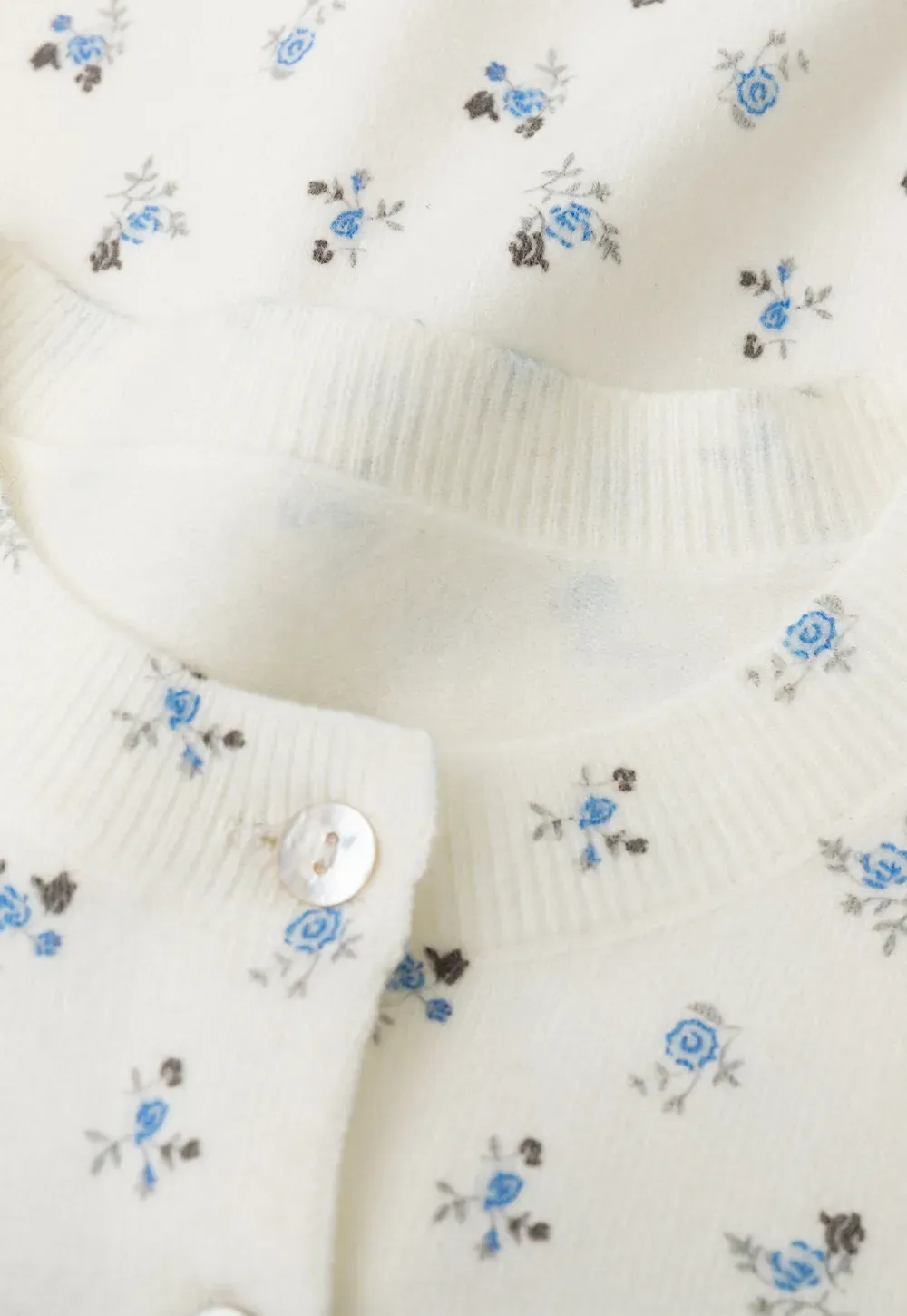 Floral Print Button Front Cardigan Wool Knit Sweater
