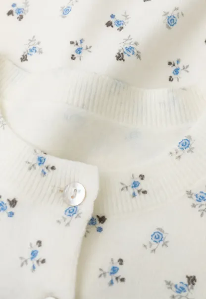 Floral Print Button Front Cardigan Wool Knit Sweater