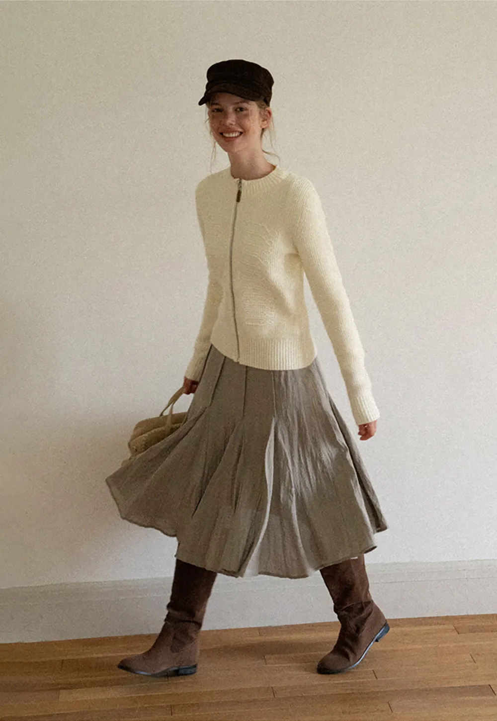 Cable Knit Zip Front Ribbed Woolen Knit Sweater